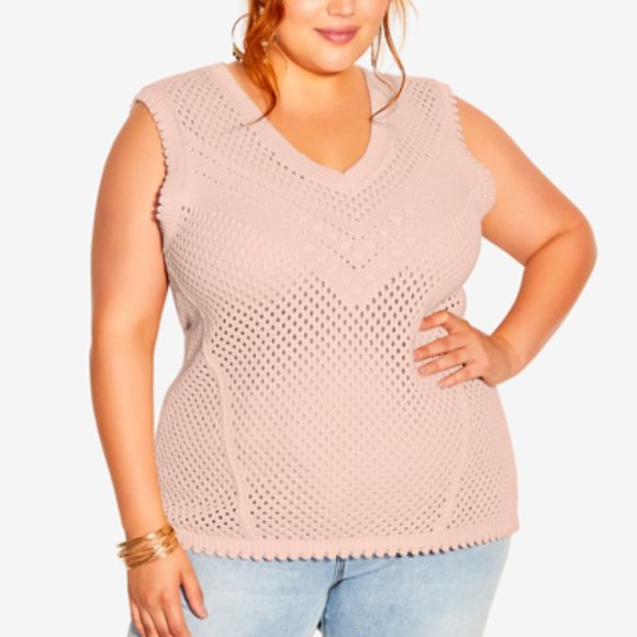 City Chic Weave Spirit Starling Reine V-Neck Vest Peachy Top - 14W - NEW - Picture 3 of 15